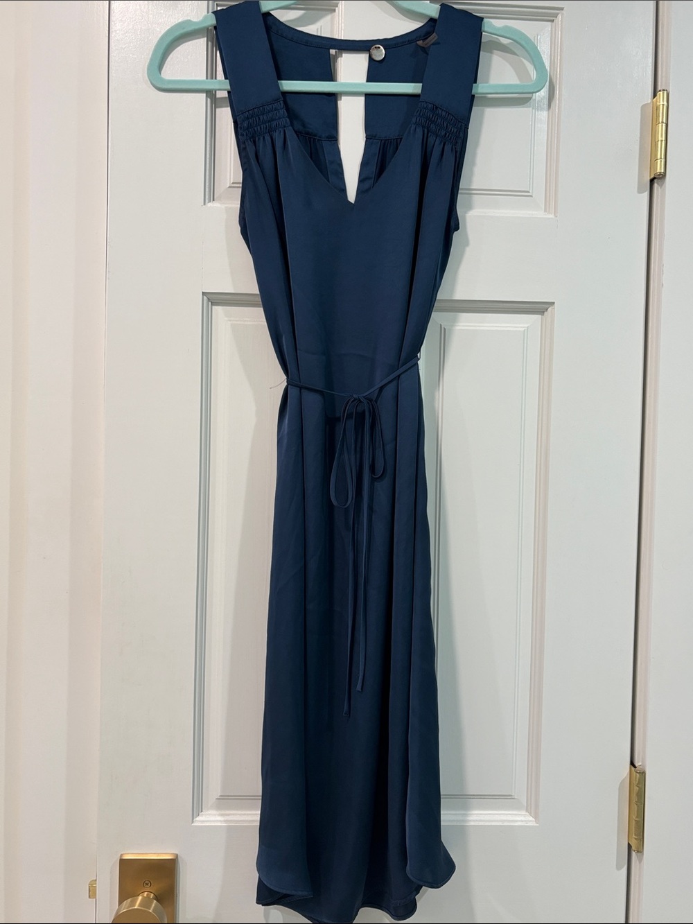 Margaret O'Leary Navy Sleeveless Midi Dress with Optional Tie Waist
